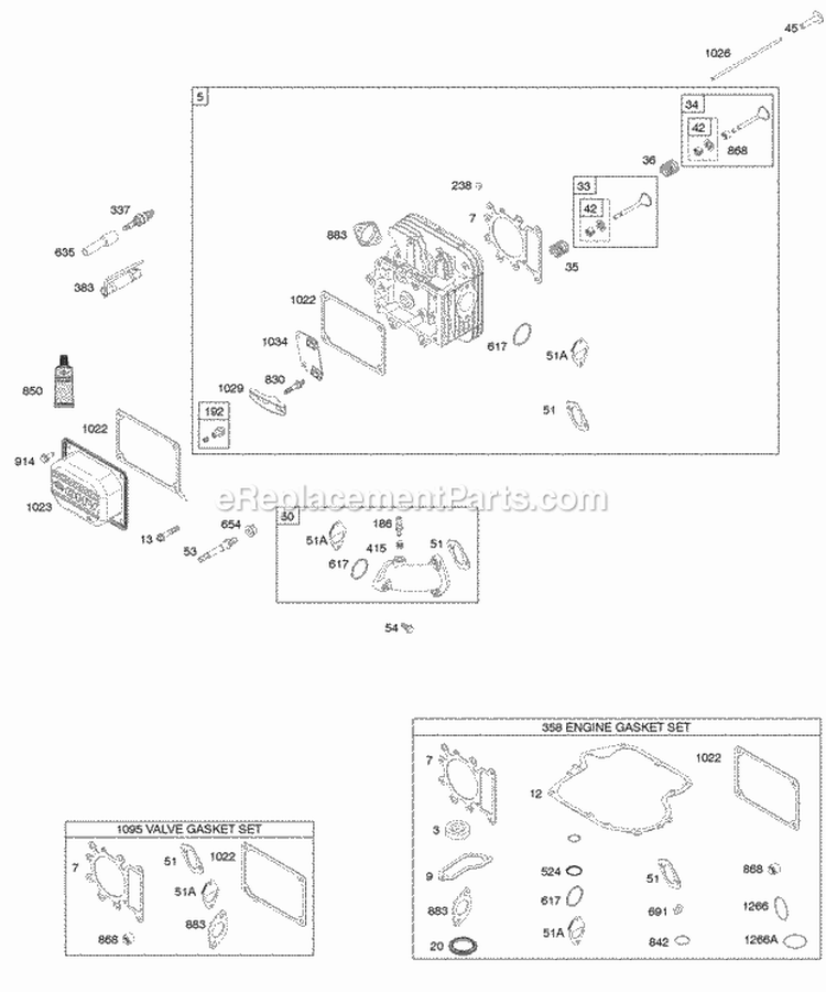 Cylinder Head Gasket Set - Engine Gasket Set - Valve Valves Diagram and Parts List for  Briggs and Stratton Engine